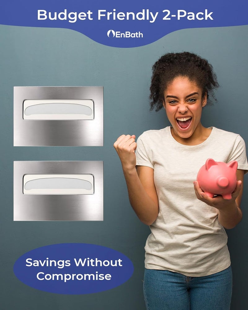 EnBath Toilet Seat Cover Dispenser Wall Mount (2-Pack) - Stainless Steel Commercial Toilet Seat Cover Holder with Enhanced Design for Easy Loading, Secure Fit, and Improved Mounting, by - Image 2
